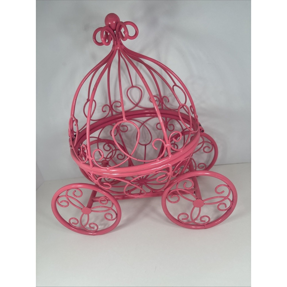 Cinderella 12'' Carriage Decorative Pink Metal Centerpiece FLIP TOP